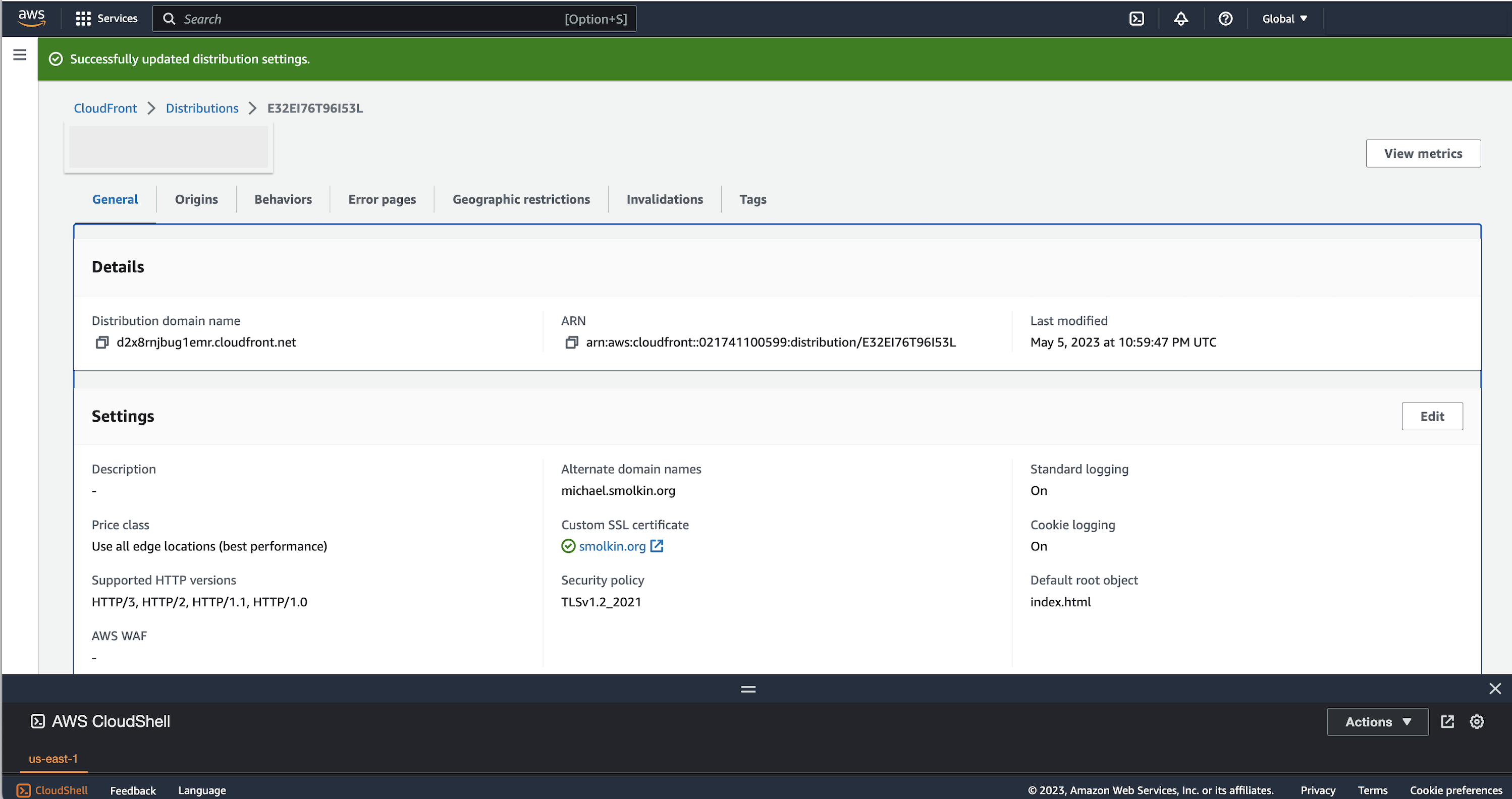 What my Cloudfront settings look like now that everything works.